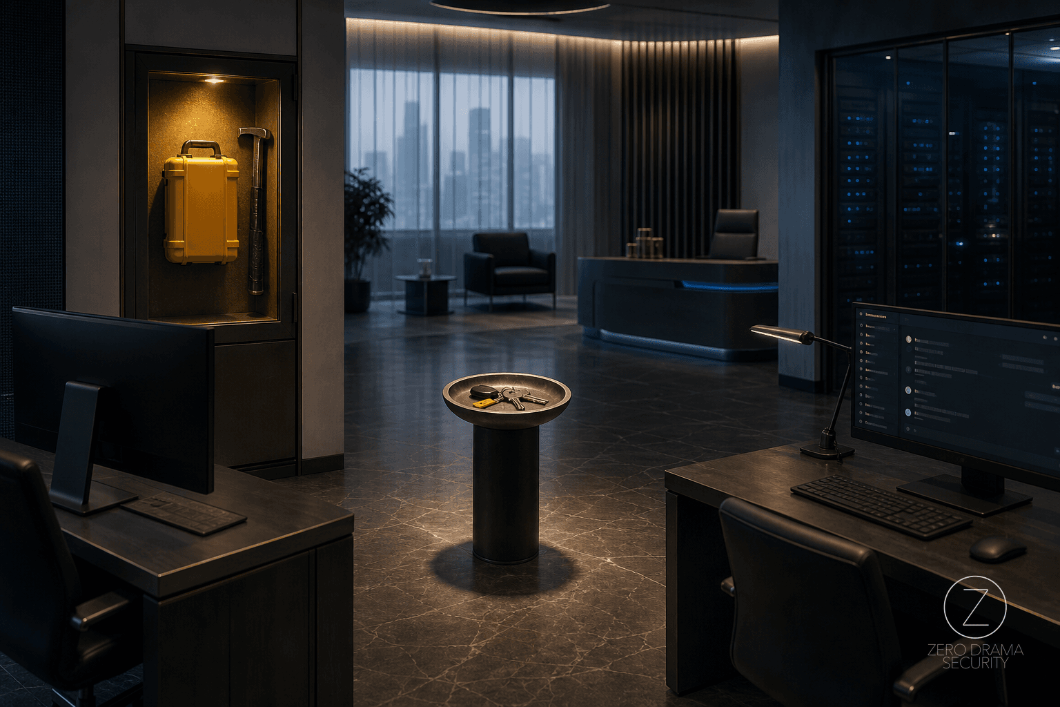 A polished office full of convenient controls that quietly create one obvious bottleneck.