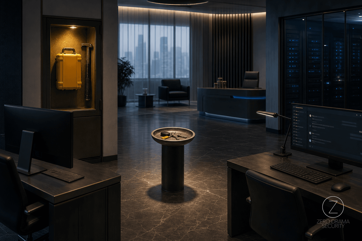 A polished office full of convenient controls that quietly create one obvious bottleneck.